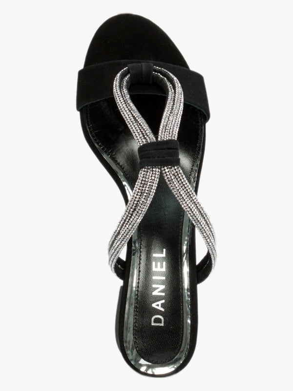 Pia Black Suede Diamante Twist Heeled Mules