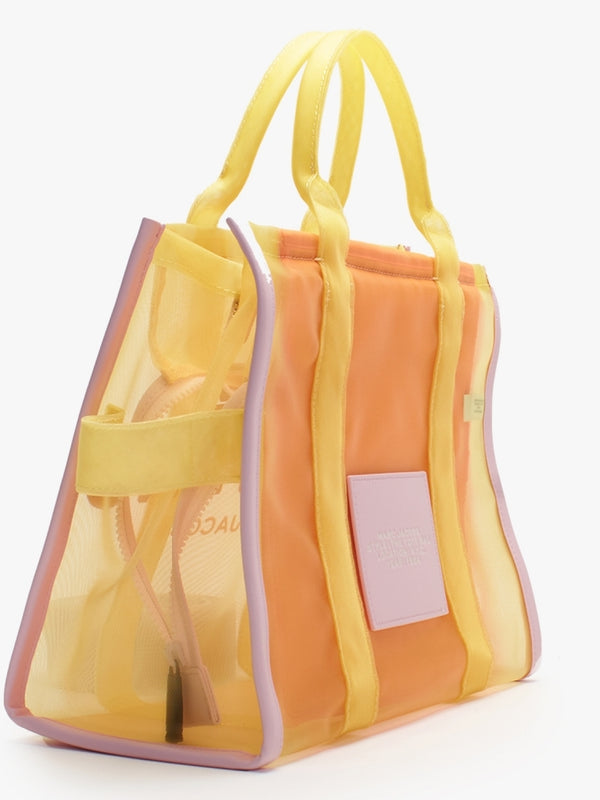 The Colorblock Mesh Medium Yellow Multi Tote Bag