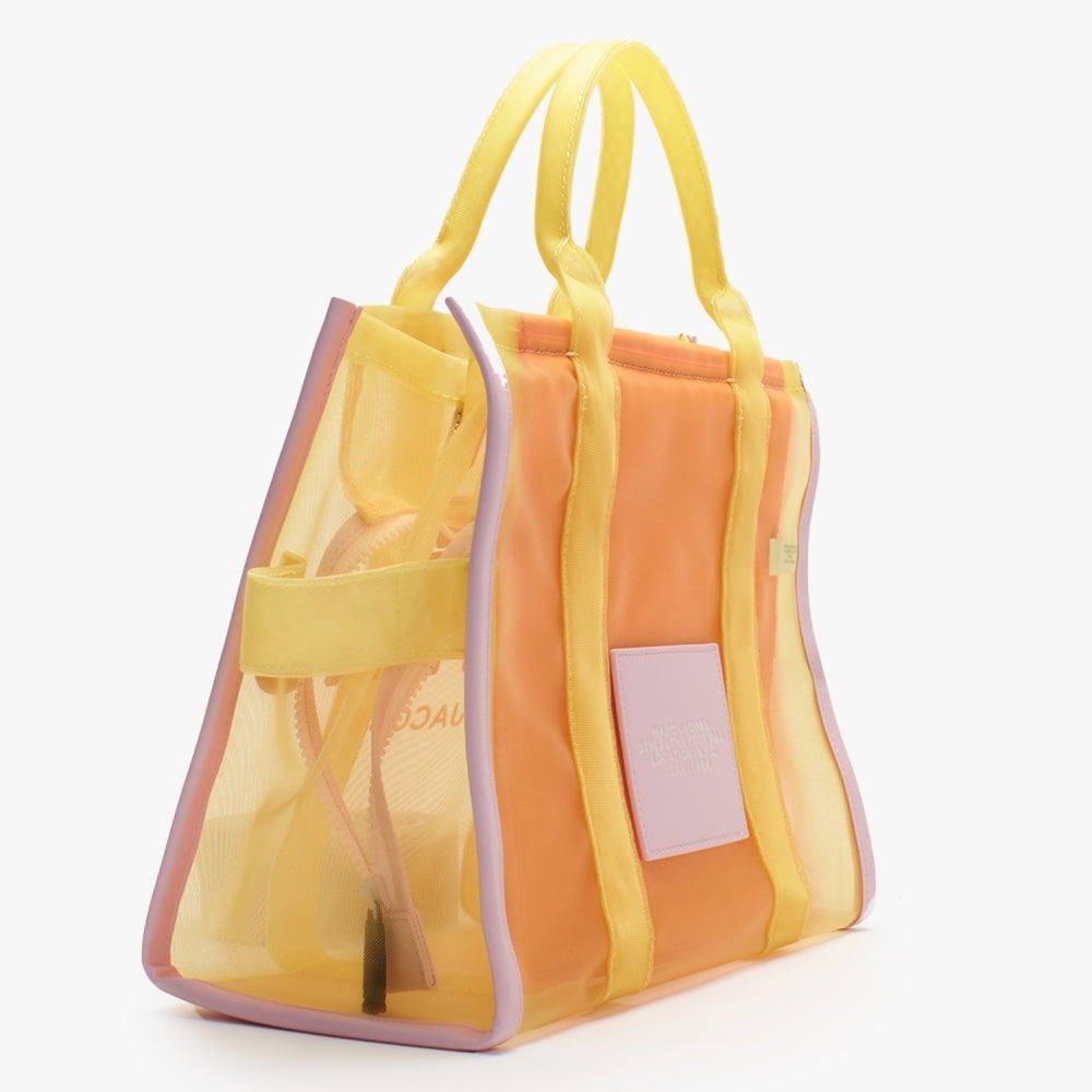 The Colorblock Mesh Medium Yellow Multi Tote Bag