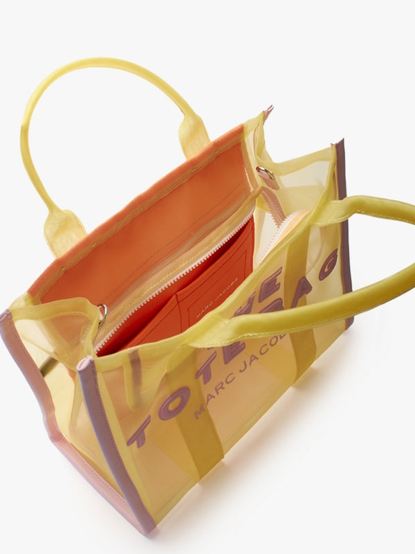 The Colorblock Mesh Medium Yellow Multi Tote Bag