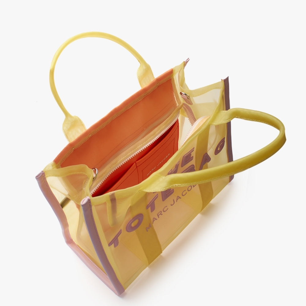 The Colorblock Mesh Medium Yellow Multi Tote Bag