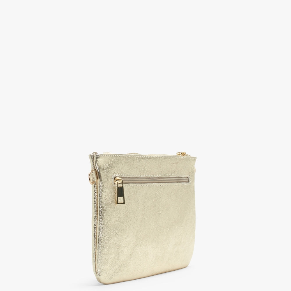 Noale Gold Leather Wristlet Clutch Bag