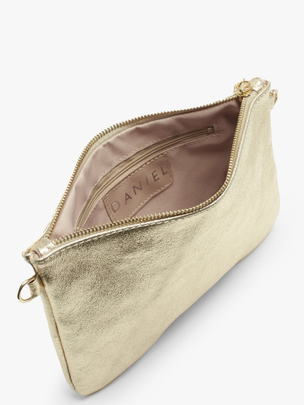 Noale Gold Leather Wristlet Clutch Bag