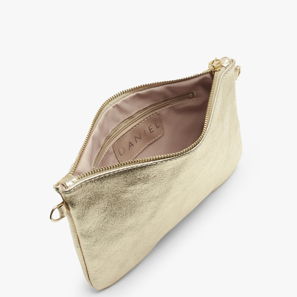 Noale Gold Leather Wristlet Clutch Bag