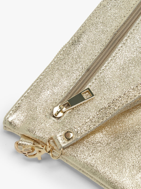 Noale Gold Leather Wristlet Clutch Bag