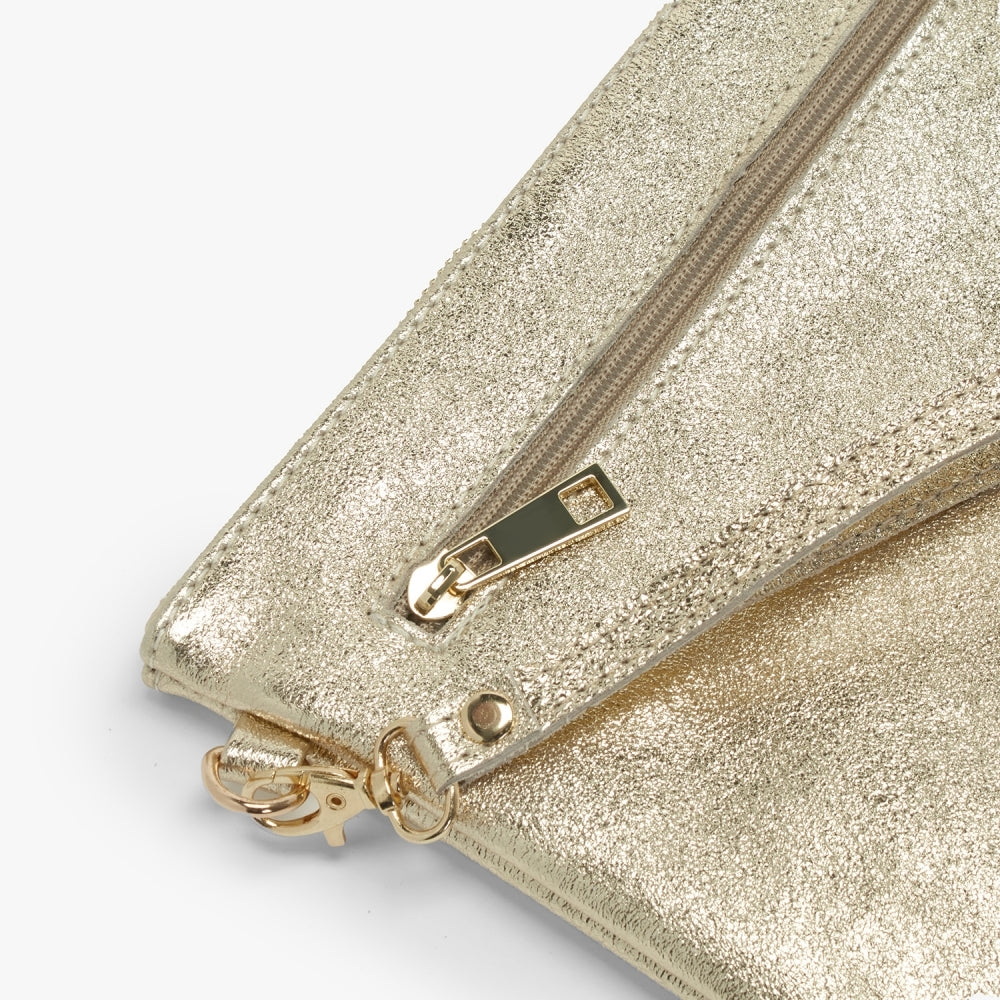 Noale Gold Leather Wristlet Clutch Bag