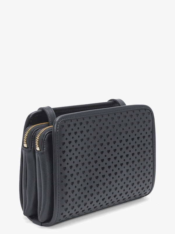 Perforated Heart Black Shoulder Bag