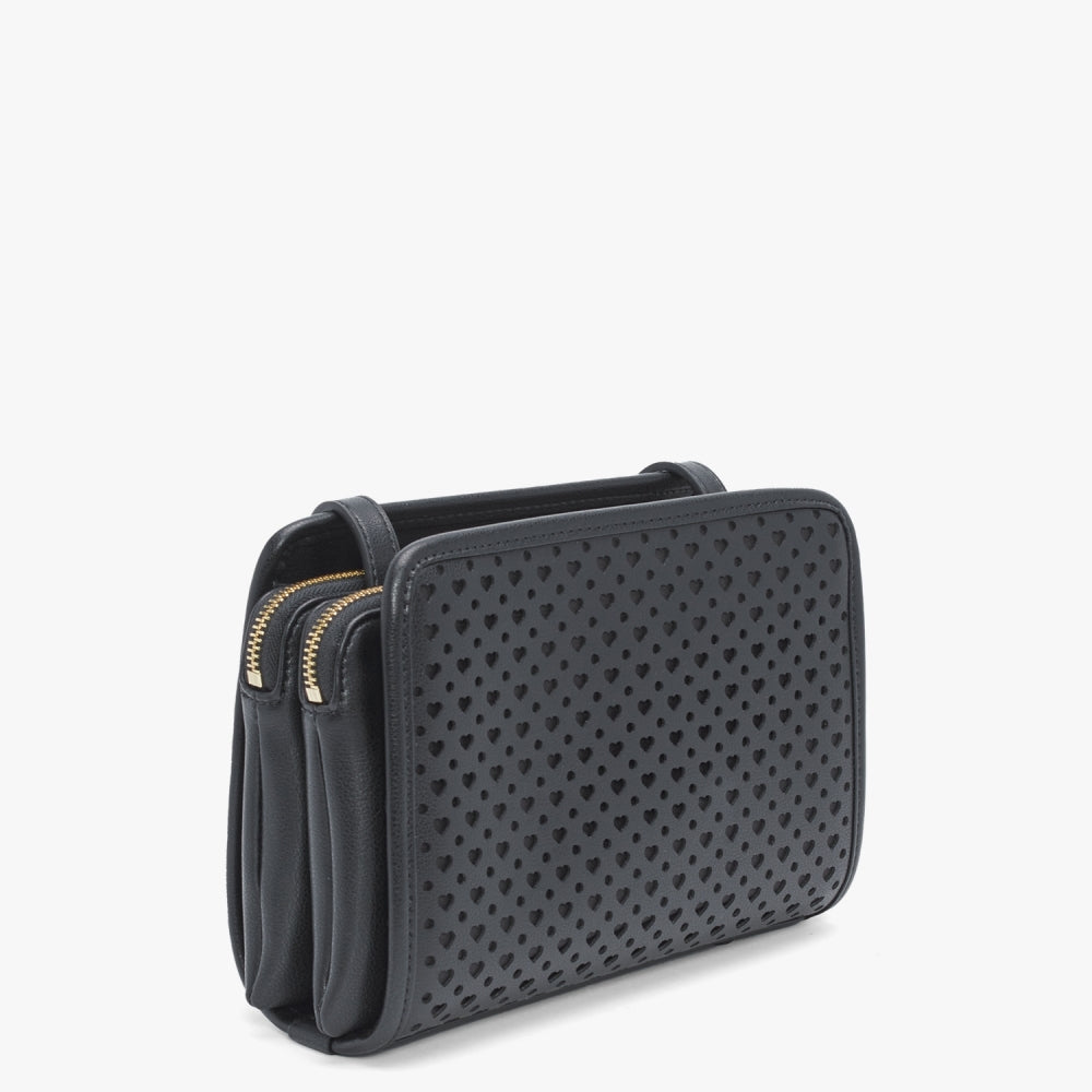 Perforated Heart Black Shoulder Bag