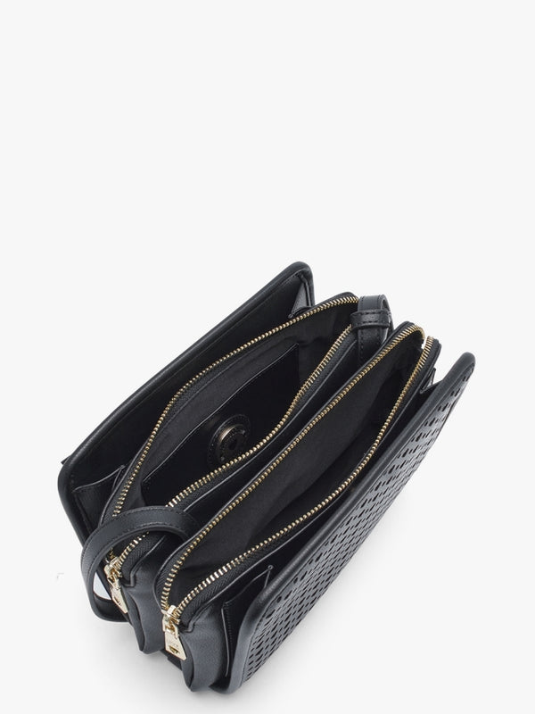 Perforated Heart Black Shoulder Bag