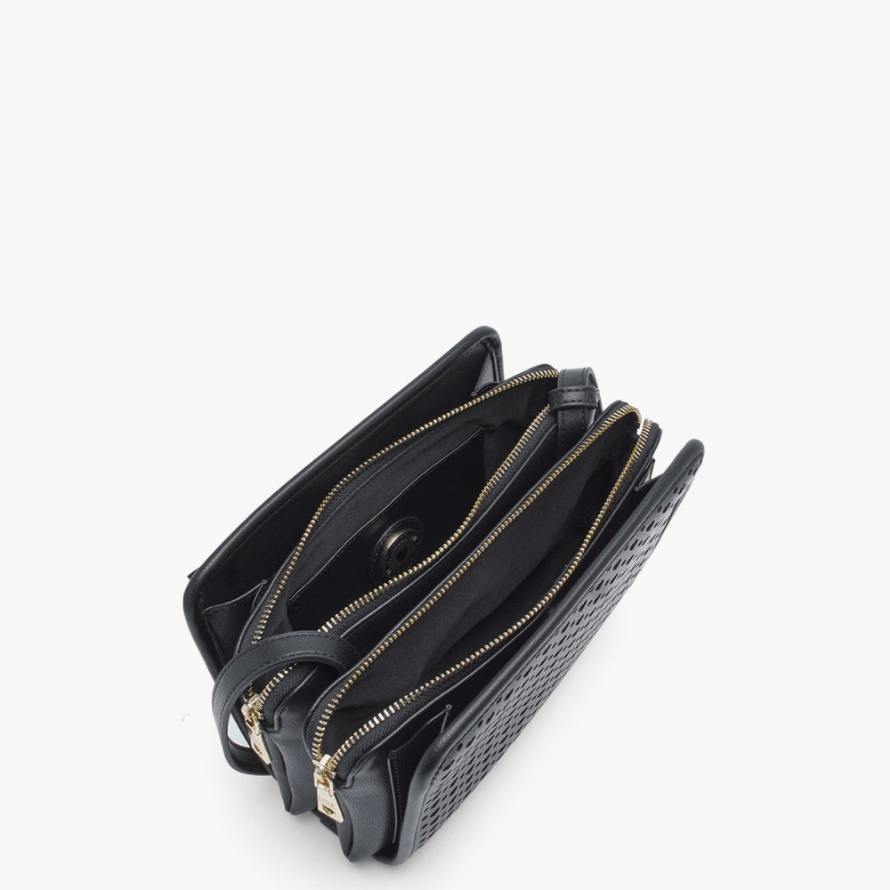 Perforated Heart Black Shoulder Bag