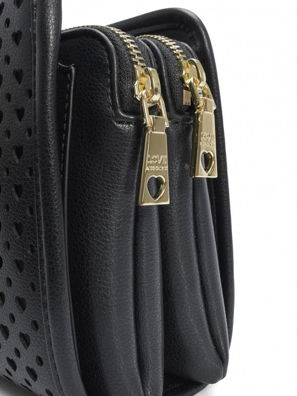 Perforated Heart Black Shoulder Bag