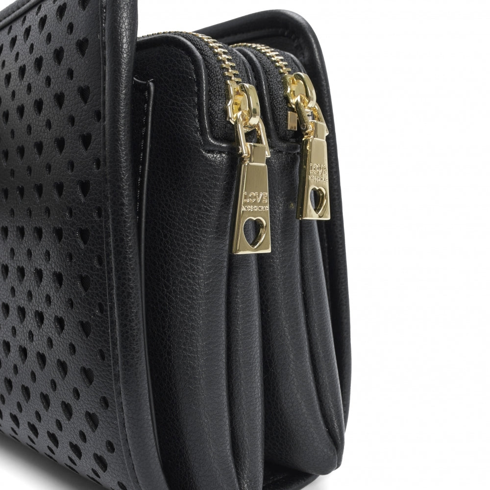 Perforated Heart Black Shoulder Bag