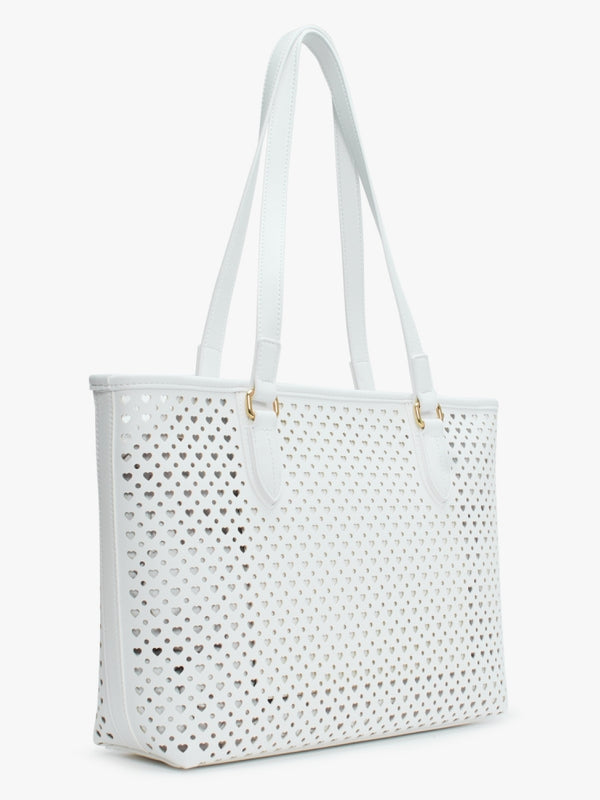 Perforated Heart Bianco Tote Bag