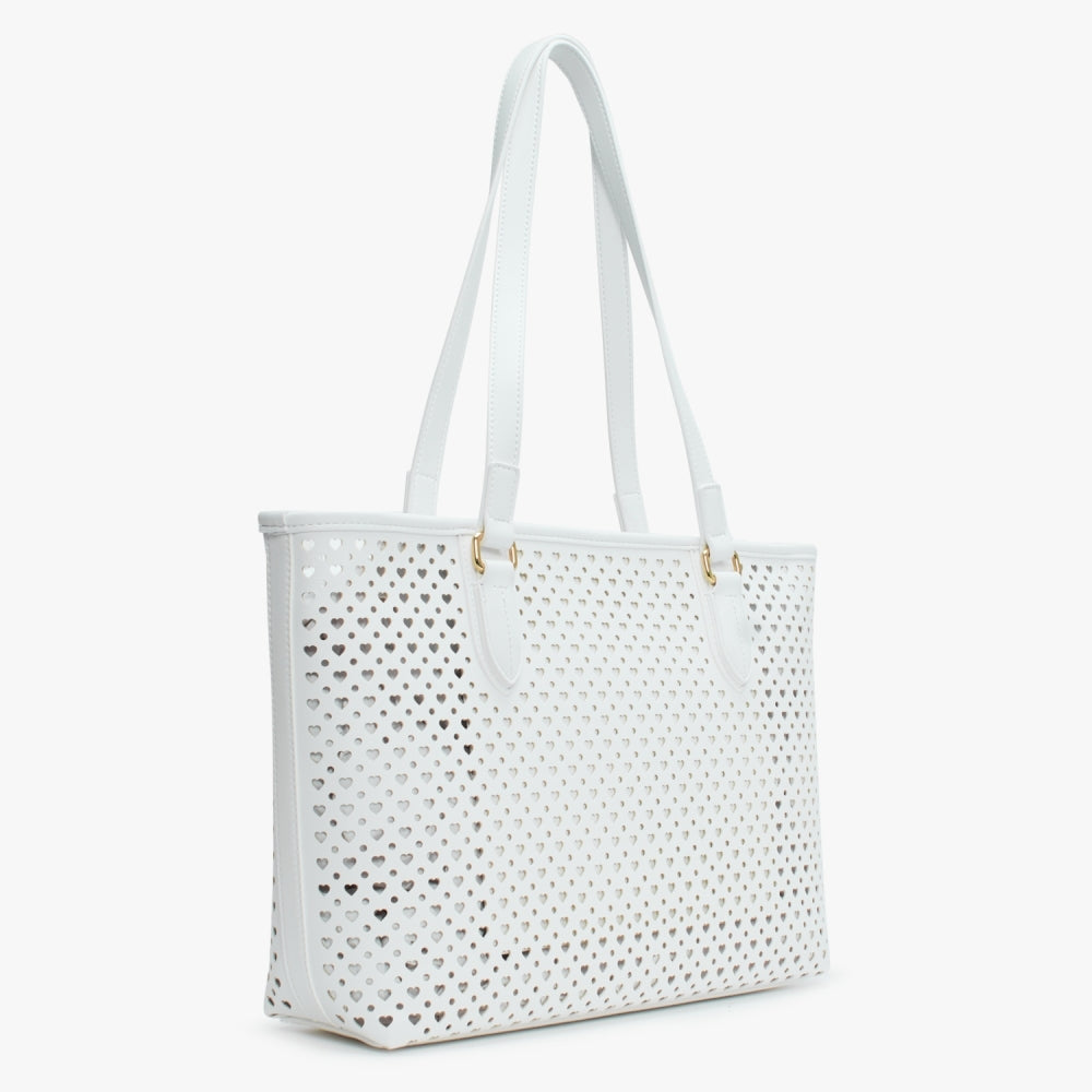 Perforated Heart Bianco Tote Bag