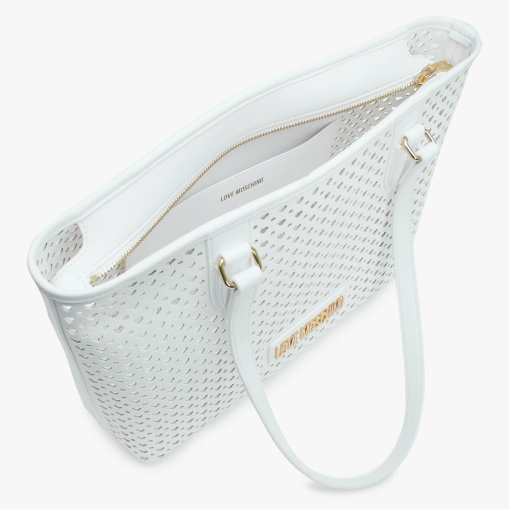 Perforated Heart Bianco Tote Bag