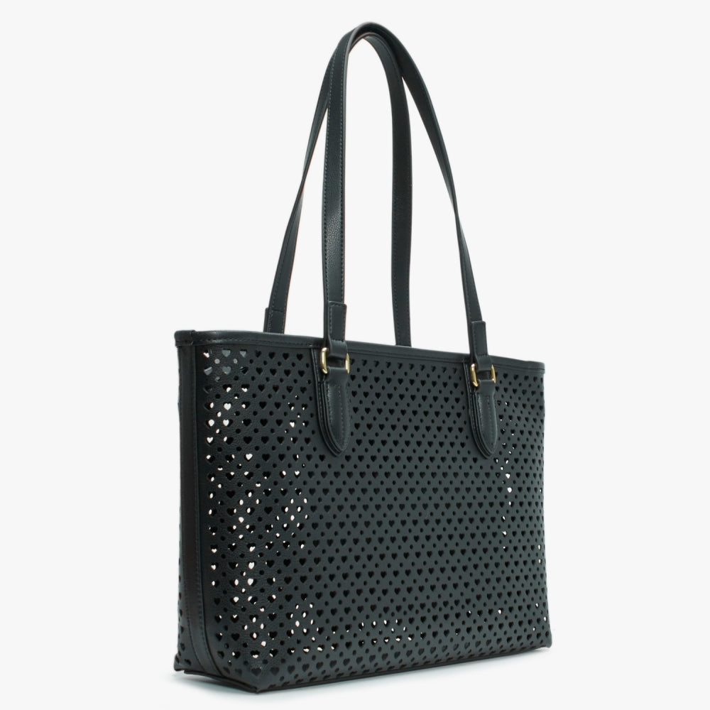 Perforated Heart Nero Tote Bag