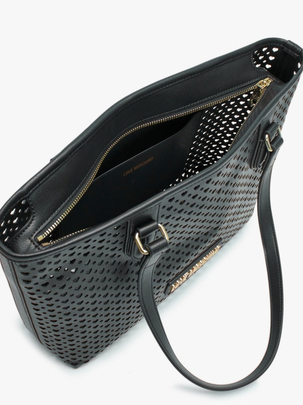 Perforated Heart Nero Tote Bag