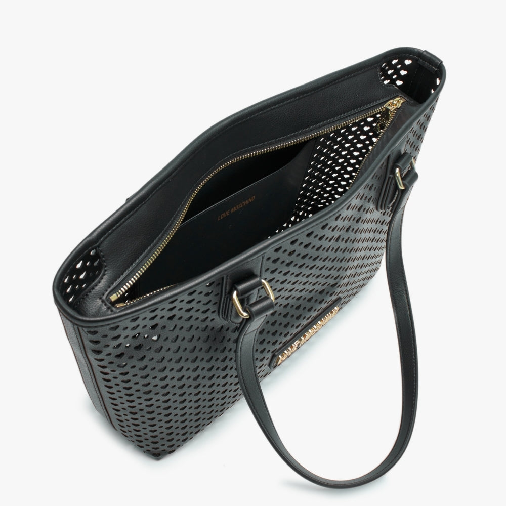Perforated Heart Nero Tote Bag