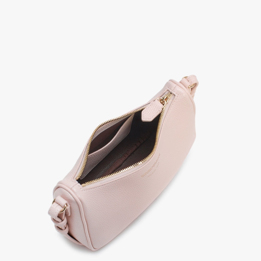 Lilly Nude Dark Brown Pebbled Baguette Bag