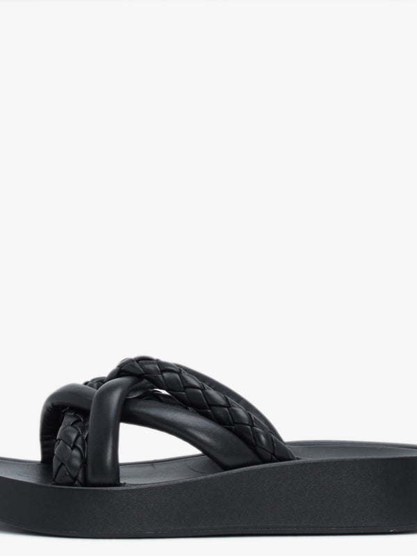 Vanessa Bis Black Leather Woven Strap Mules