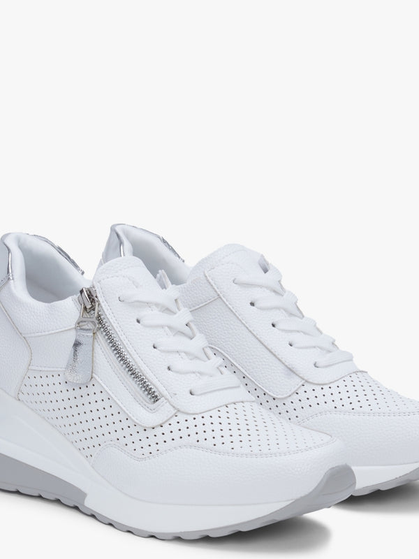 Bonnia White Perforated Wedge Trainers