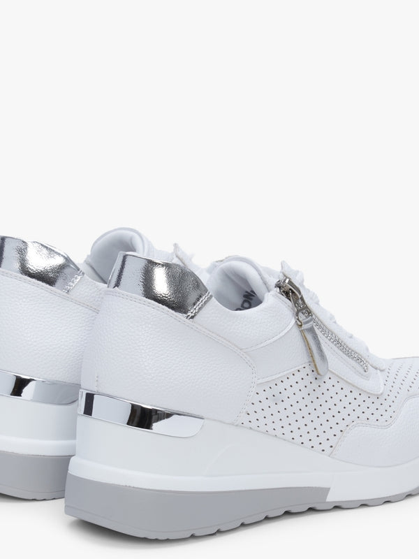 Bonnia White Perforated Wedge Trainers
