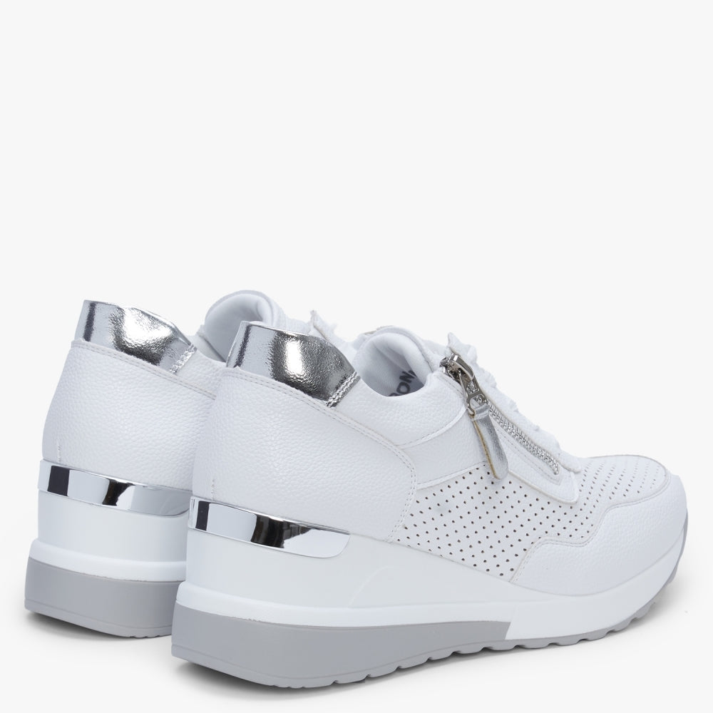 Bonnia White Perforated Wedge Trainers