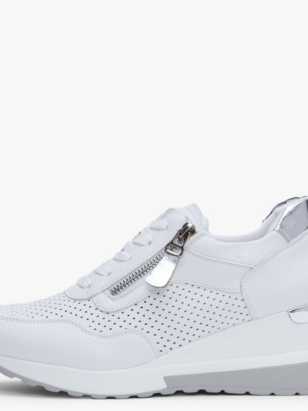 Bonnia White Perforated Wedge Trainers