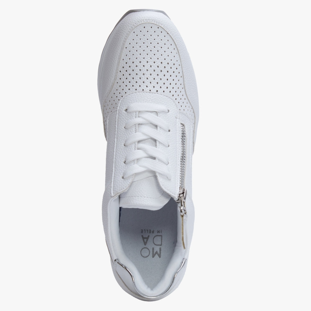 Bonnia White Perforated Wedge Trainers