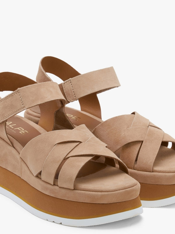 Atlanta Tan Suede Cross Strap Wedge Sandals