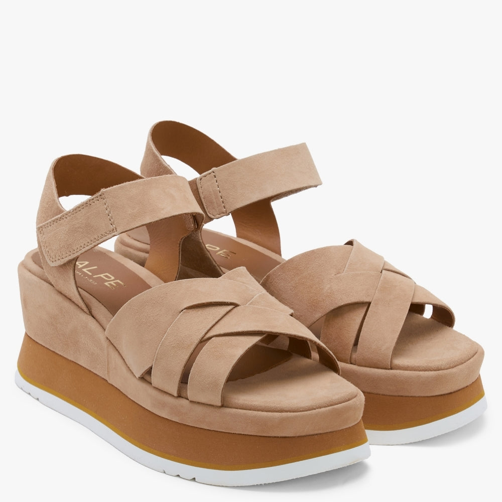 Atlanta Tan Suede Cross Strap Wedge Sandals