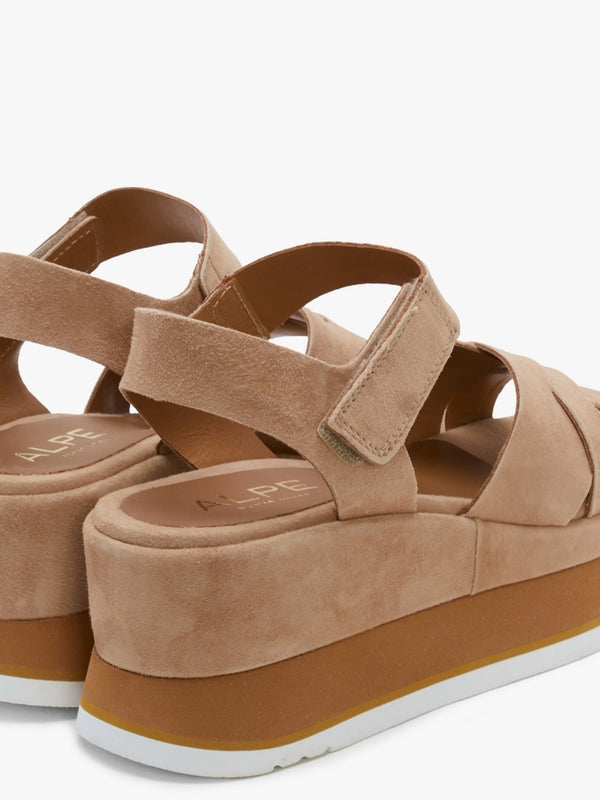 Atlanta Tan Suede Cross Strap Wedge Sandals