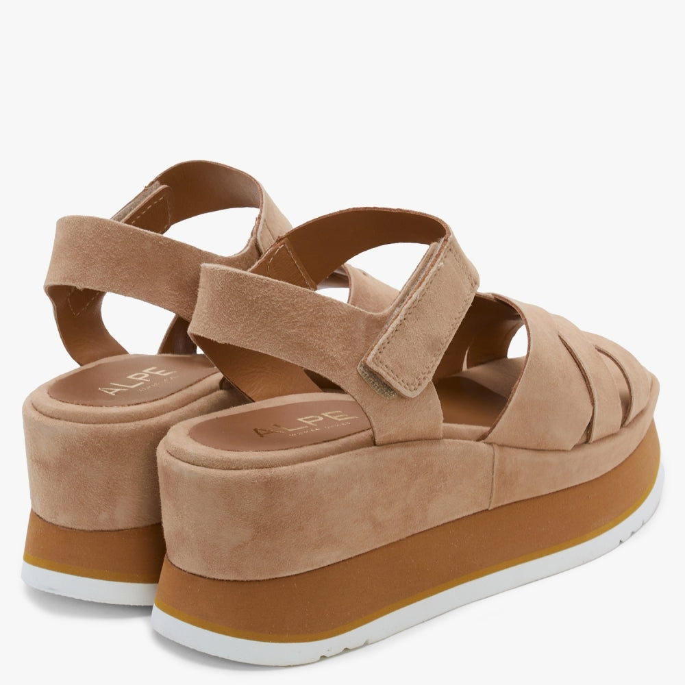 Atlanta Tan Suede Cross Strap Wedge Sandals