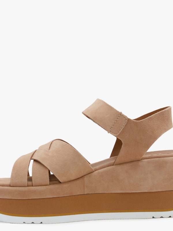 Atlanta Tan Suede Cross Strap Wedge Sandals