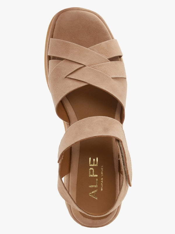 Atlanta Tan Suede Cross Strap Wedge Sandals