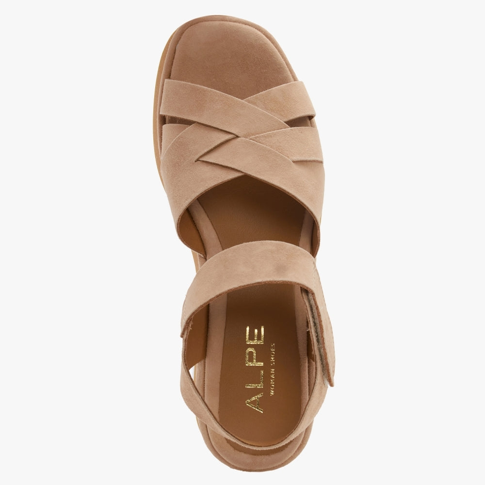 Atlanta Tan Suede Cross Strap Wedge Sandals