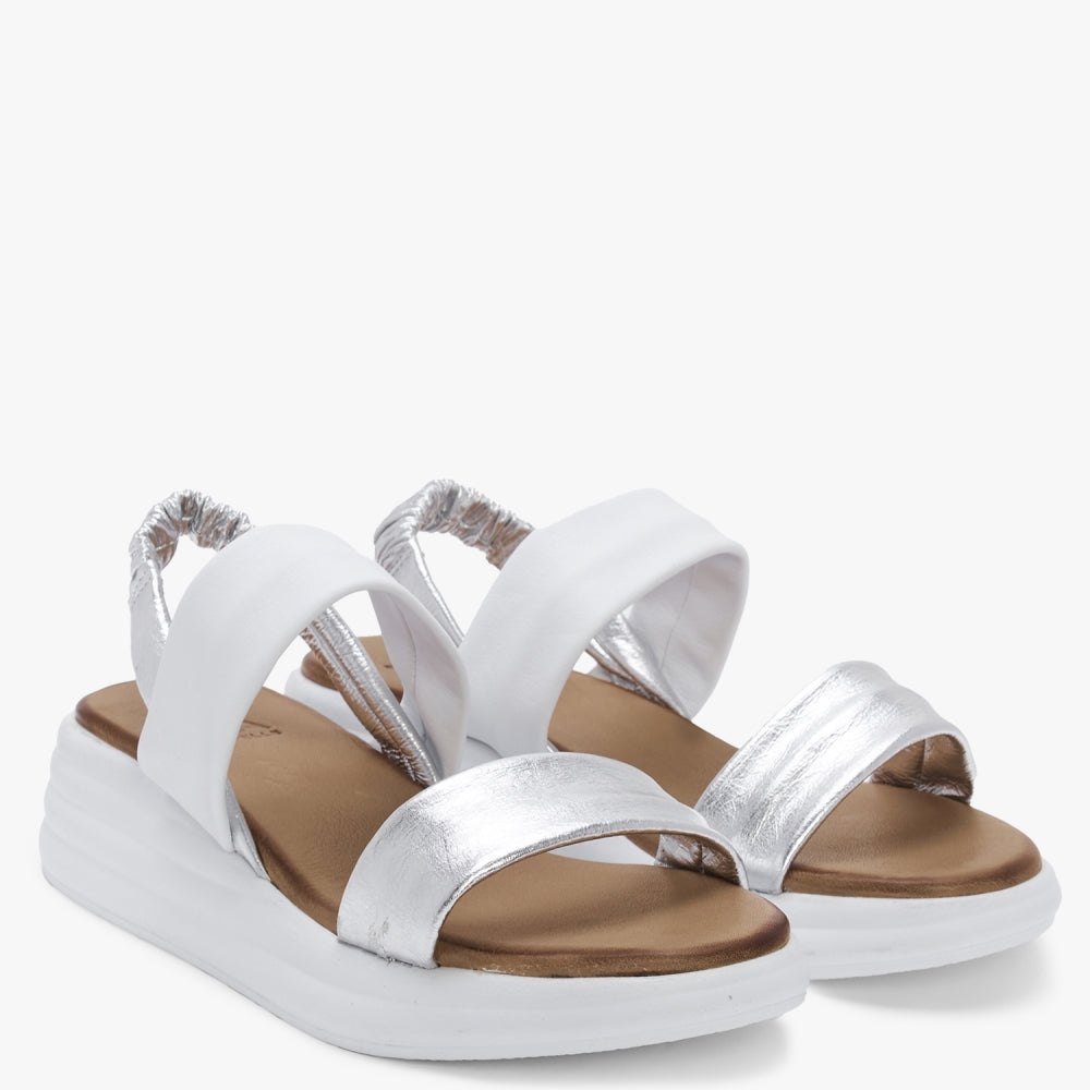 Nicco White & Silver Leather Flatform Sandals