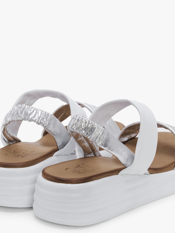 Nicco White & Silver Leather Flatform Sandals