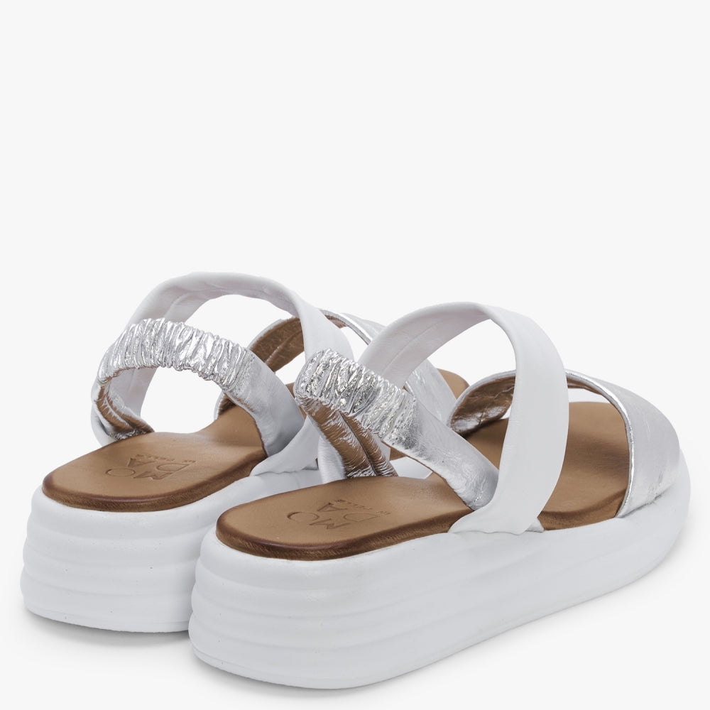 Nicco White & Silver Leather Flatform Sandals