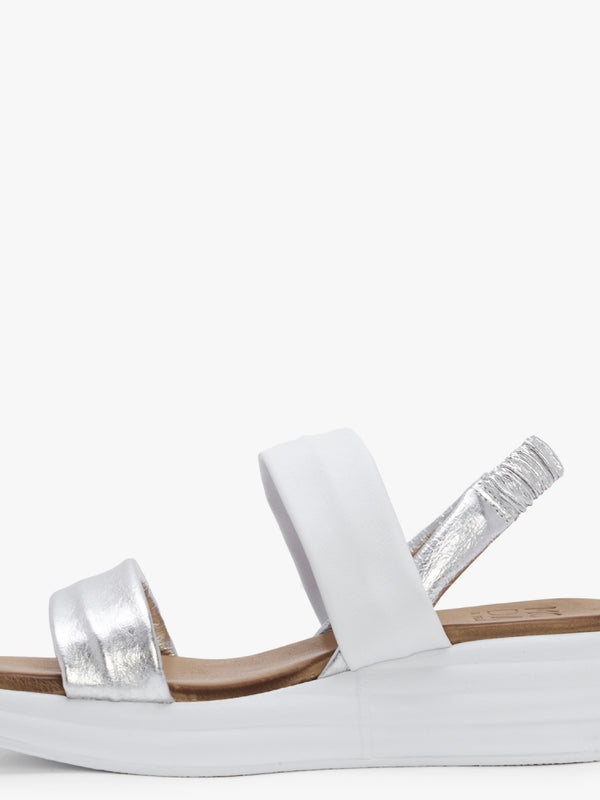 Nicco White & Silver Leather Flatform Sandals