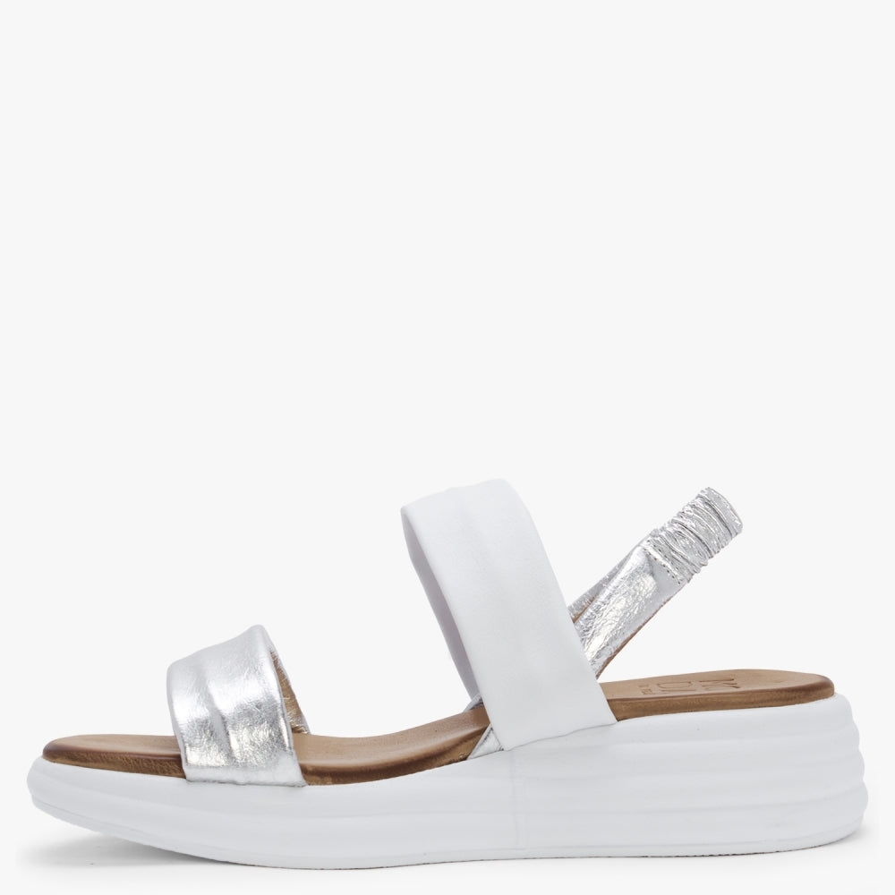 Nicco White & Silver Leather Flatform Sandals