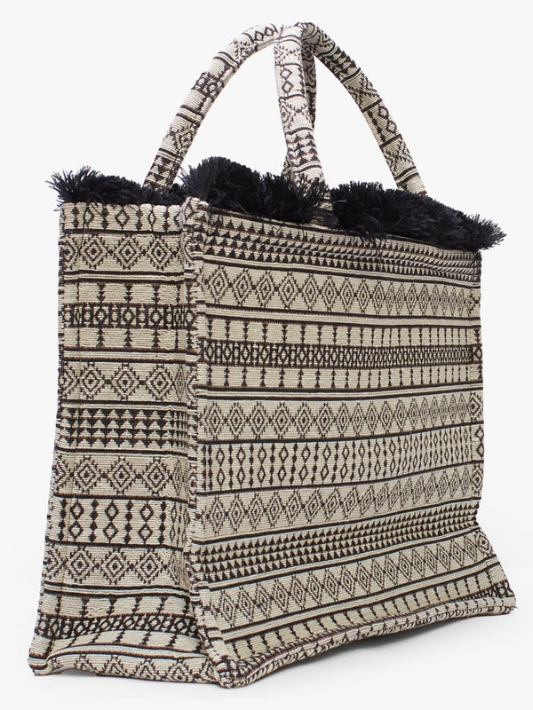 Tinos Black Embroidered Tote Bag