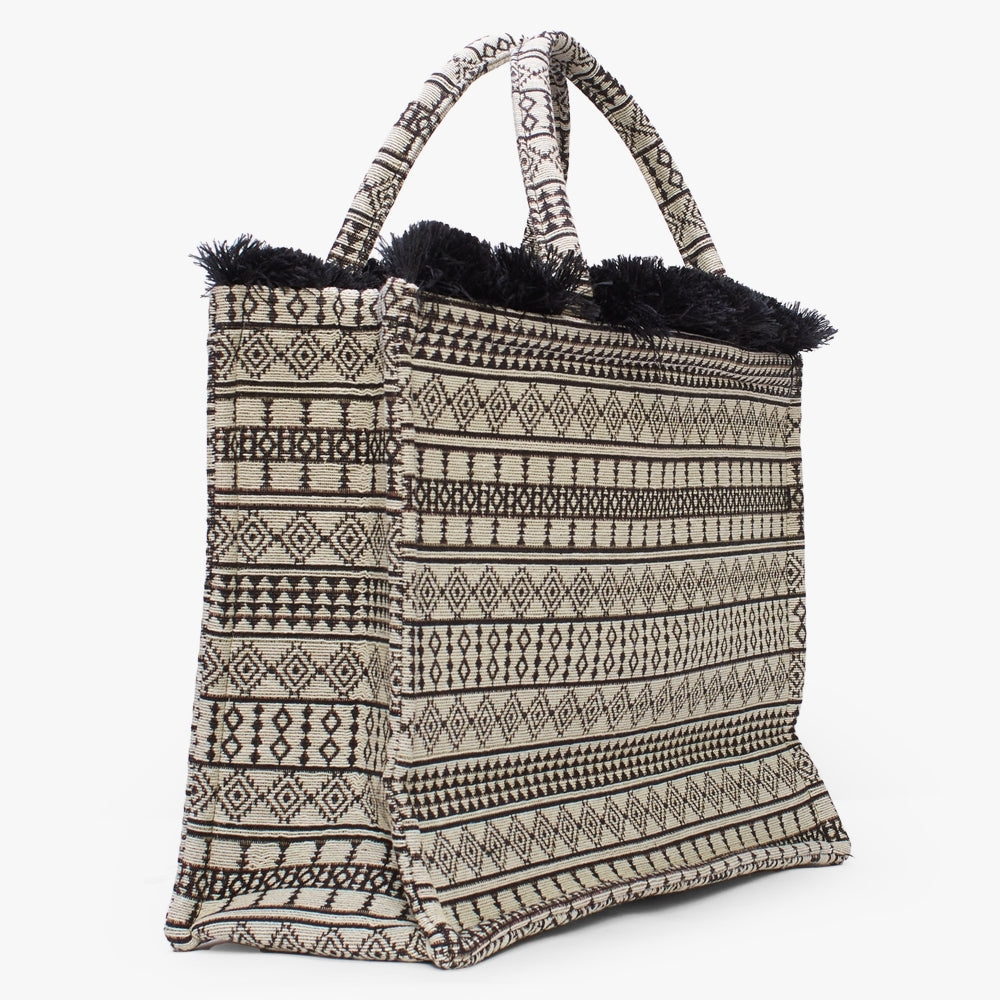 Tinos Black Embroidered Tote Bag