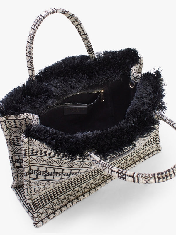 Tinos Black Embroidered Tote Bag