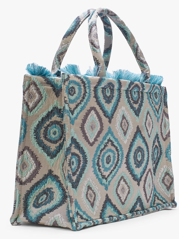 Ageri Blue Embroidered Tote Bag