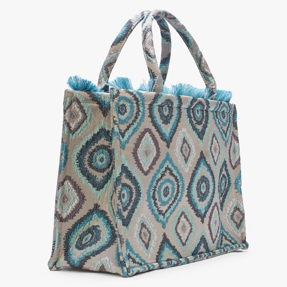 Ageri Blue Embroidered Tote Bag