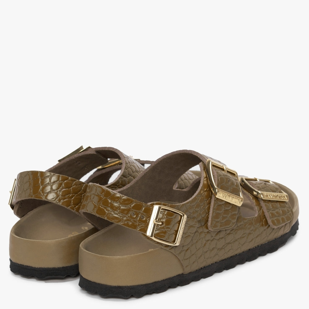 Milano Rivet Logo Emboss Mud Green Leather Sandals
