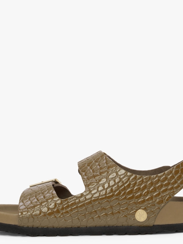Milano Rivet Logo Emboss Mud Green Leather Sandals
