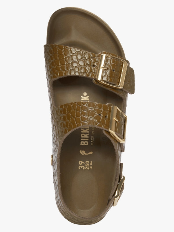 Milano Rivet Logo Emboss Mud Green Leather Sandals