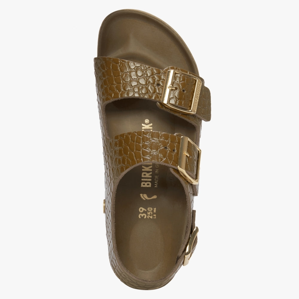 Milano Rivet Logo Emboss Mud Green Leather Sandals
